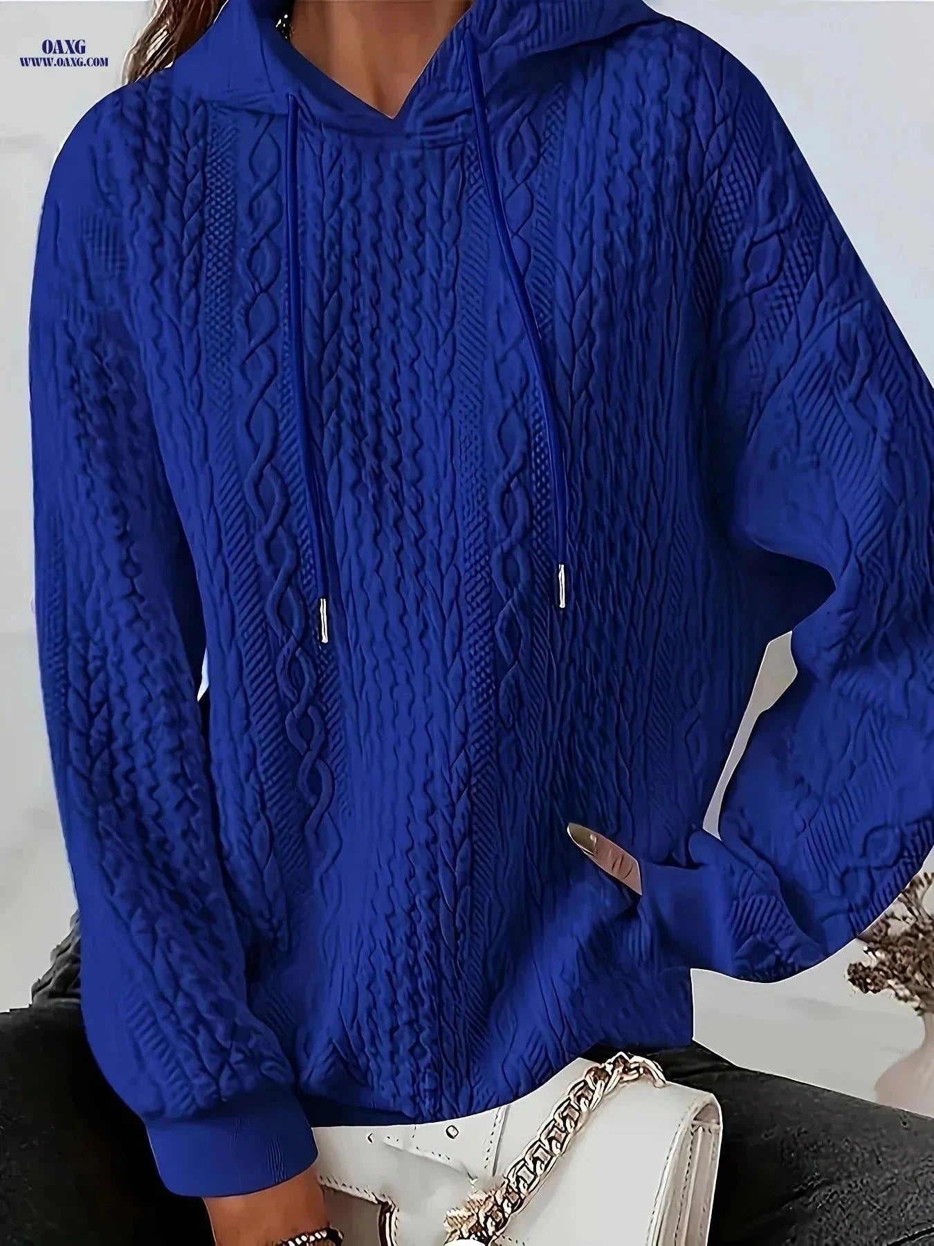 OAXG Women's Hooded Jacquard Sweatshirt - Autumn/Winter Style   OAXG Pink / S