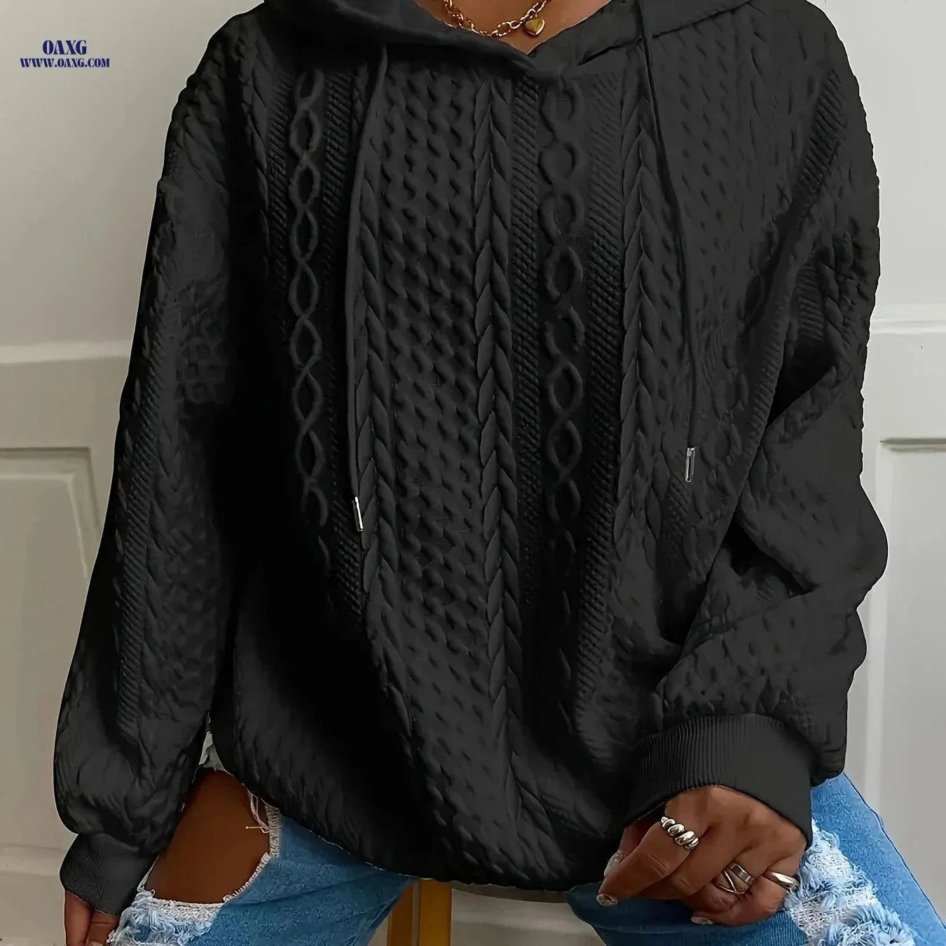 OAXG Women's Hooded Jacquard Sweatshirt - Autumn/Winter Style   OAXG Pink / S