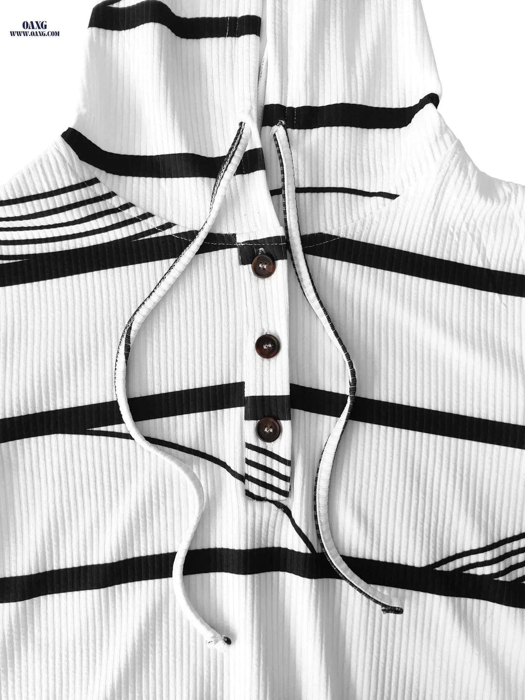 OAXG Women's Hooded Long Sleeve T-Shirt - Casual Striped Print   OAXG White / S