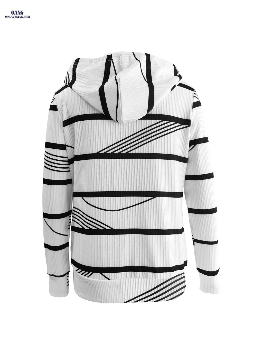OAXG Women's Hooded Long Sleeve T-Shirt - Casual Striped Print   OAXG White / S