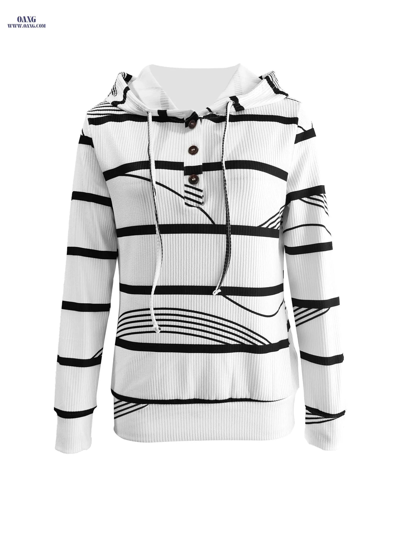 OAXG Women's Hooded Long Sleeve T-Shirt - Casual Striped Style   OAXG 