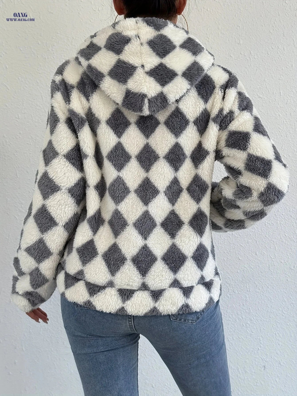 OAXG Women's Hooded Plaid Fleece Sweatshirt - Casual Spring/Fall Top   OAXG 
