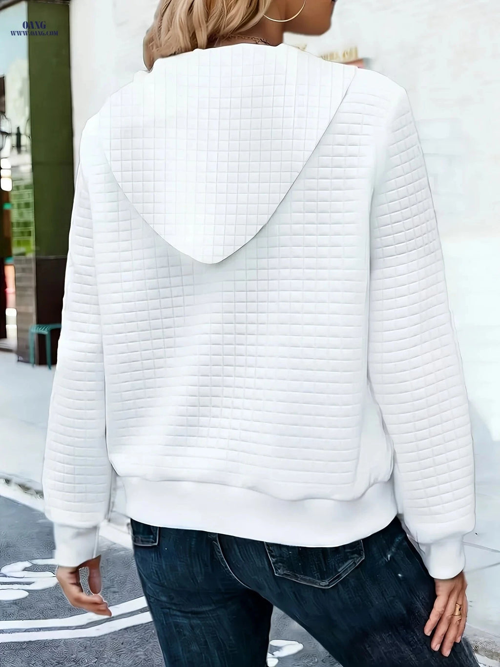 OAXG Women's Hooded Sweater - Stylish Geometric Jacquard Jacket   OAXG 