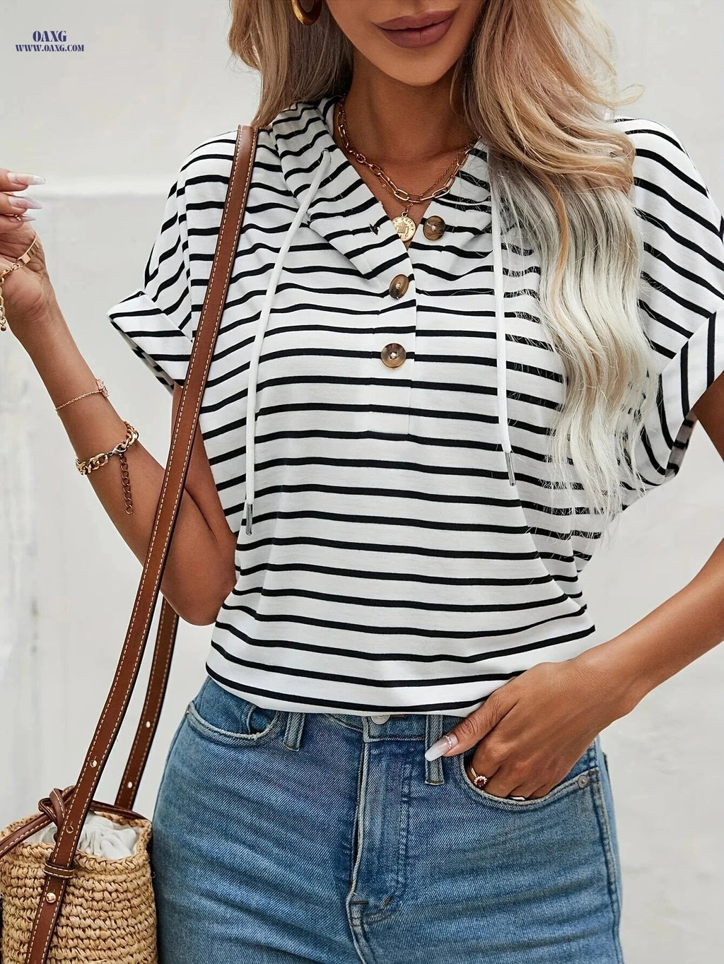 OAXG Women's Hooded Sweatshirt - Casual Striped Summer Style   OAXG 