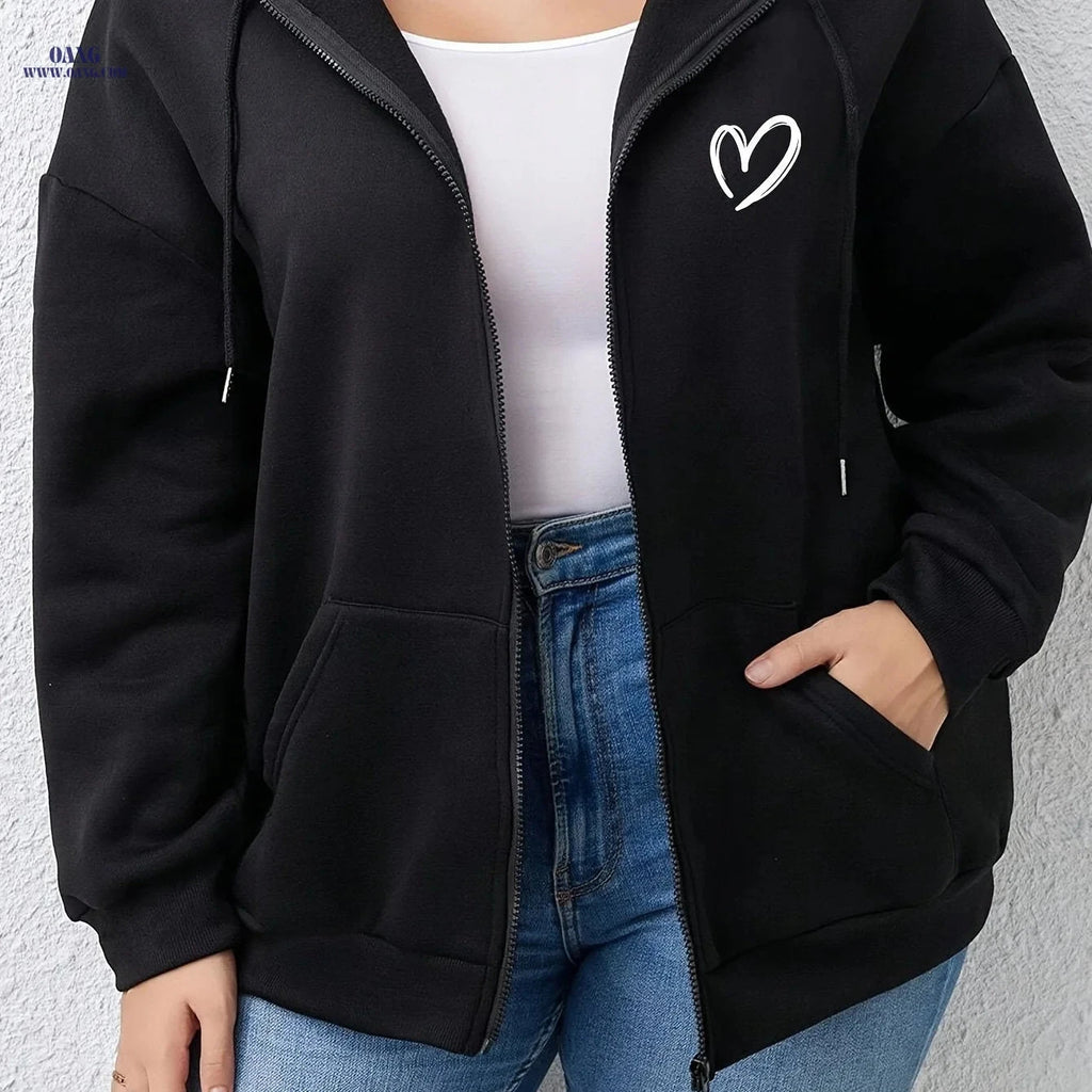 OAXG Women's Hooded Sweatshirt - Cozy Heart Print Pullover for Autumn   OAXG 