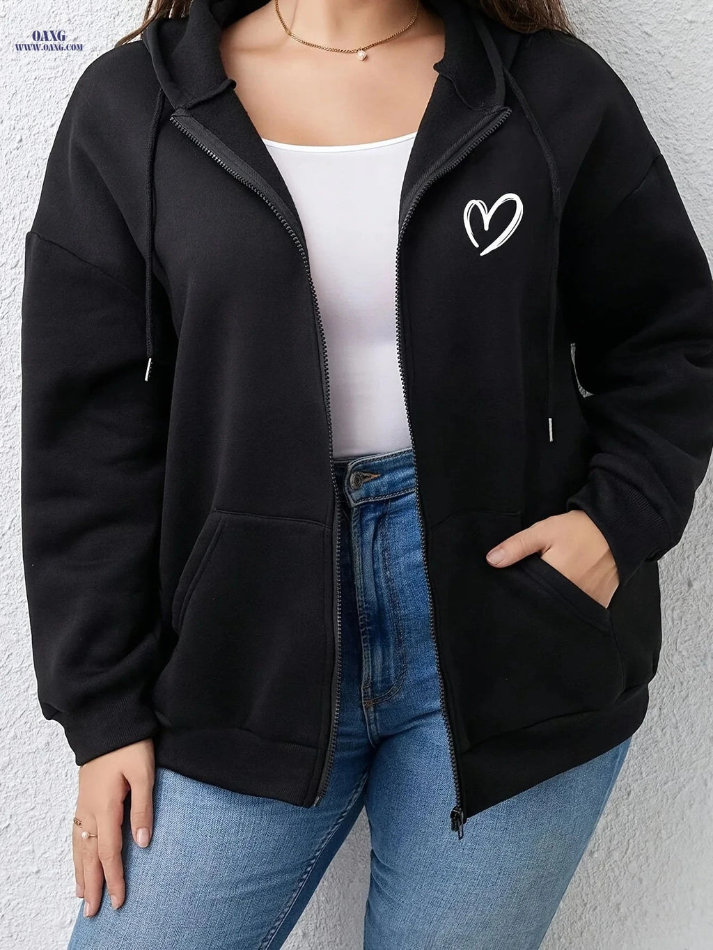 OAXG Women's Hooded Sweatshirt - Cozy Heart Print Pullover for Autumn   OAXG 