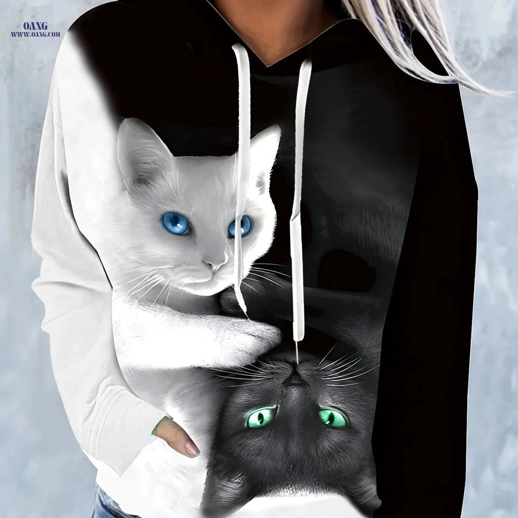 OAXG Women's Hooded Sweatshirt Jacket - Printed Cozy Casual Fall Style   OAXG 