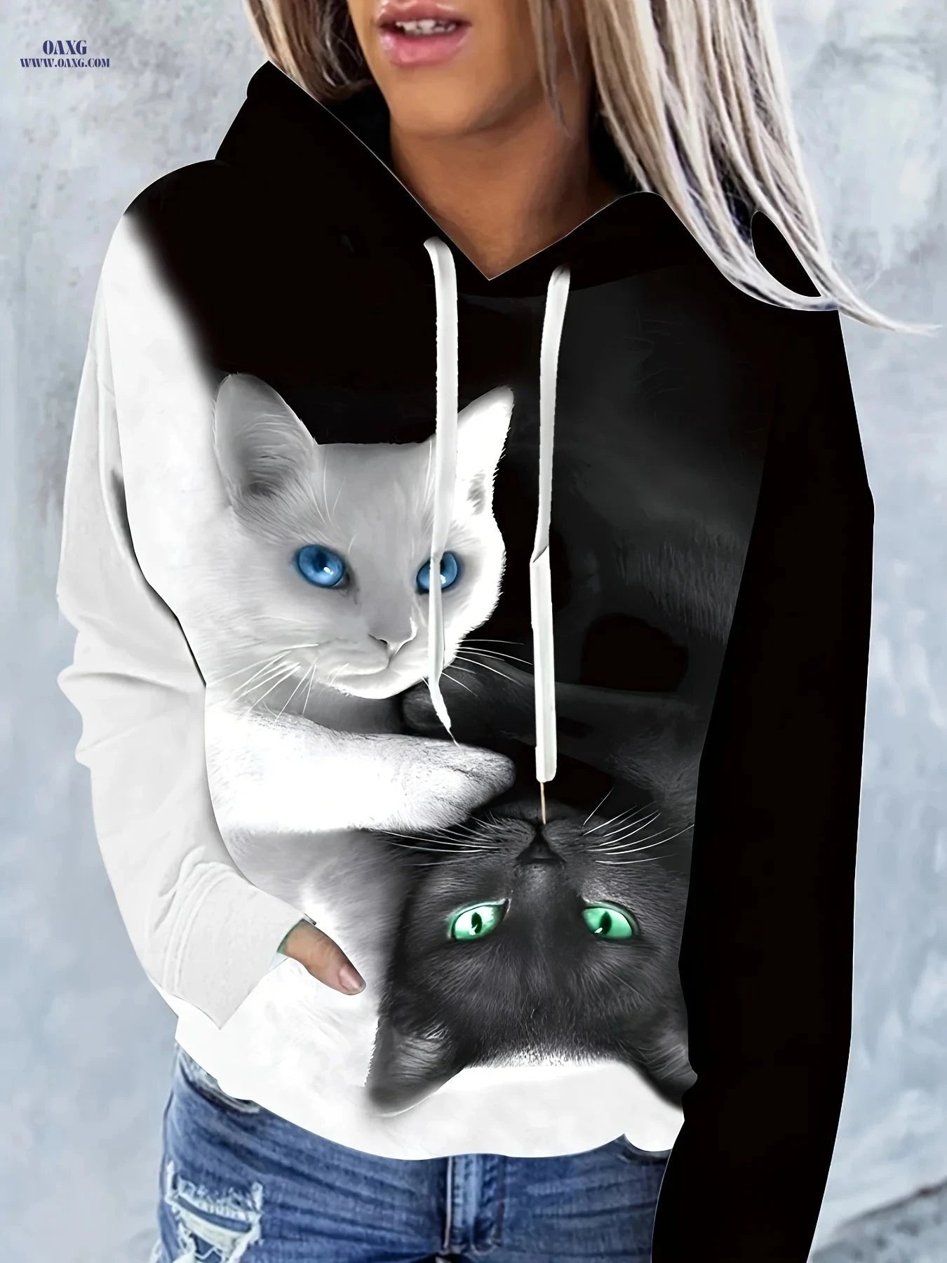 OAXG Women's Hooded Sweatshirt Jacket - Printed Cozy Casual Fall Style   OAXG 