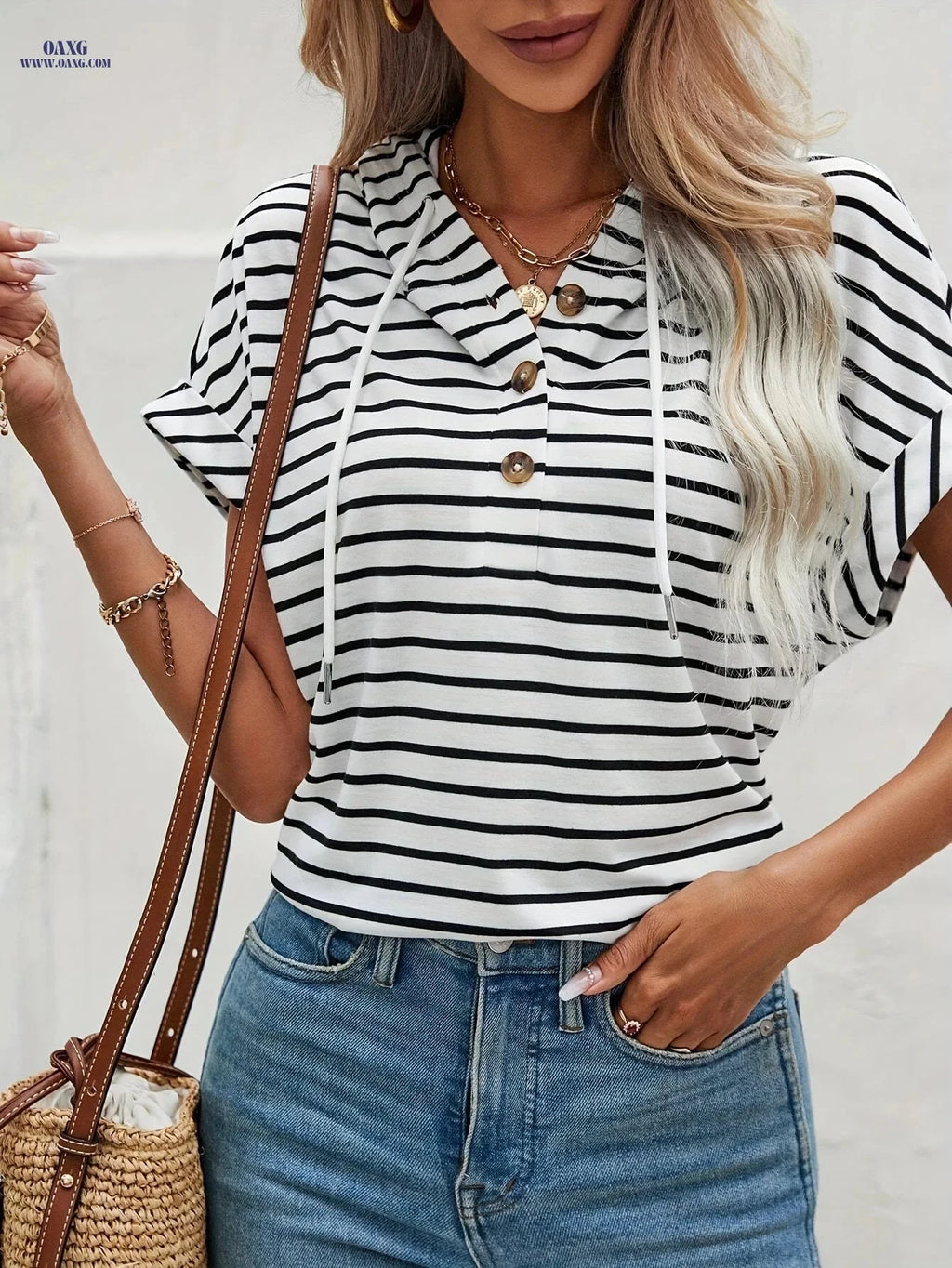 OAXG Women's Hooded Sweatshirt - Semi-Sheer Stripes for Summer Style   OAXG 