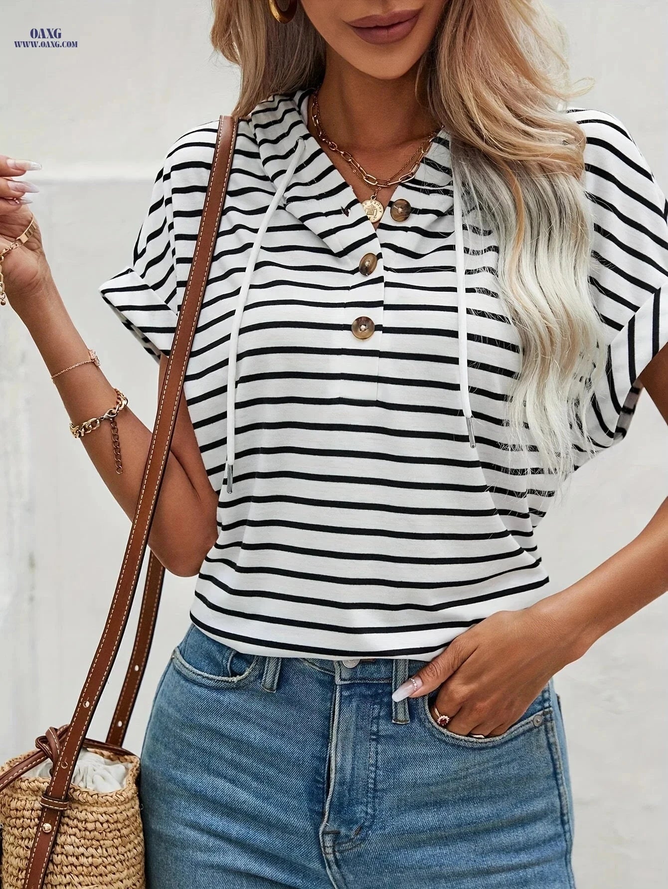 OAXG Women's Hooded Sweatshirt - Semi-Sheer Stripes for Summer Style   OAXG 