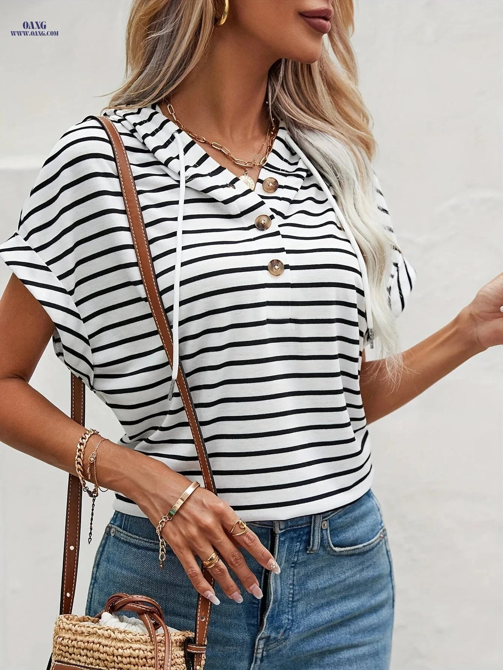 OAXG Women's Hooded Sweatshirt - Semi-Sheer Stripes for Summer Style   OAXG 