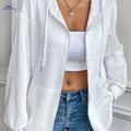 OAXG Women's Hooded Zip-Up Cardigan - Casual Diamond Jacquard Top   OAXG 