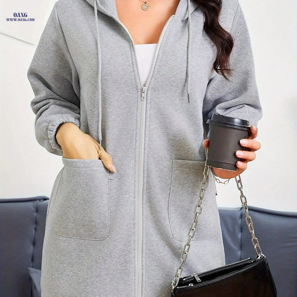 OAXG Women's Hooded Zipper Sweatshirt - Casual Fashion with Pockets   OAXG 