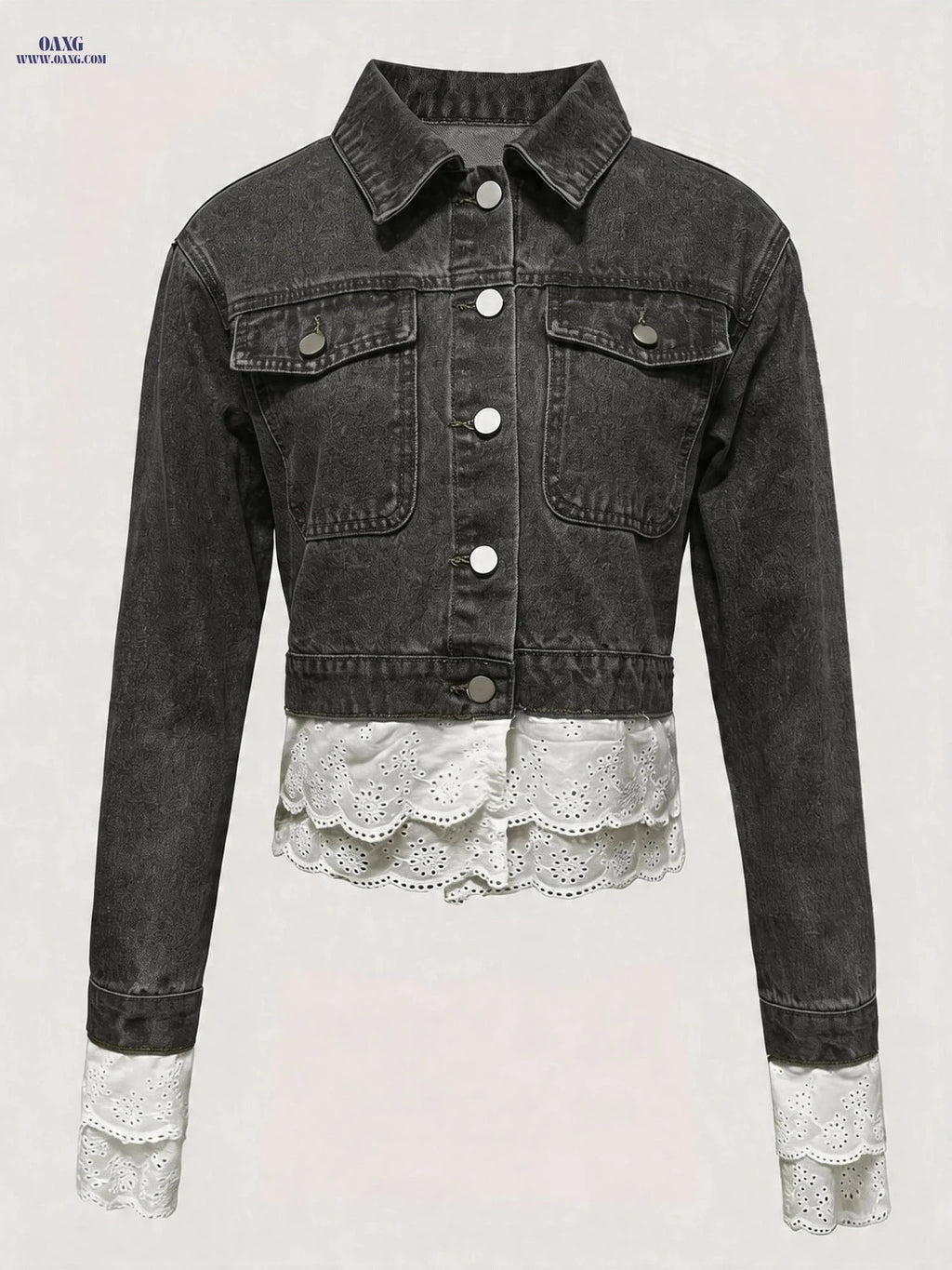 OAXG Women's Lace Denim Jacket - Casual Fall/Winter Outerwear   OAXG 