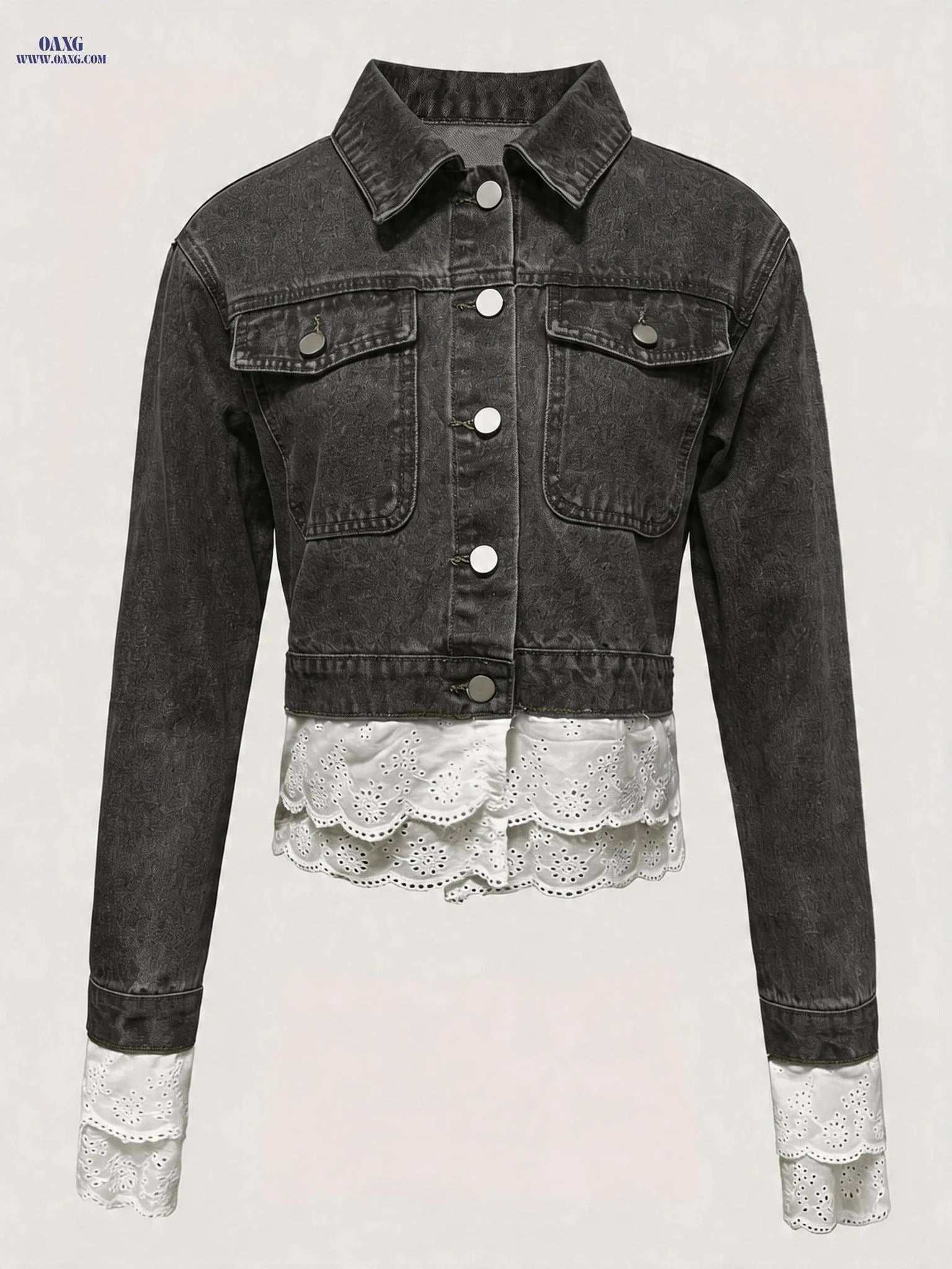 OAXG Women's Lace Denim Jacket - Casual Fall/Winter Outerwear   OAXG 