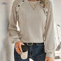 OAXG Women's Lace Raglan Sleeve Top - Elegant Button Detail   OAXG 