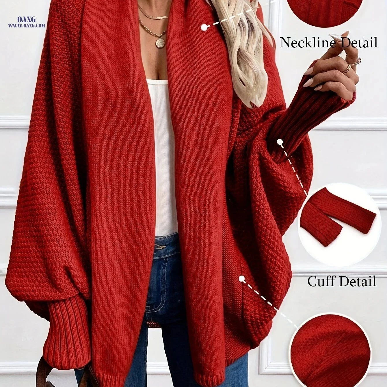 OAXG Women's Lantern Sleeve Cardigan - Elegant Fall/Winter Jacket   OAXG Khaki / S