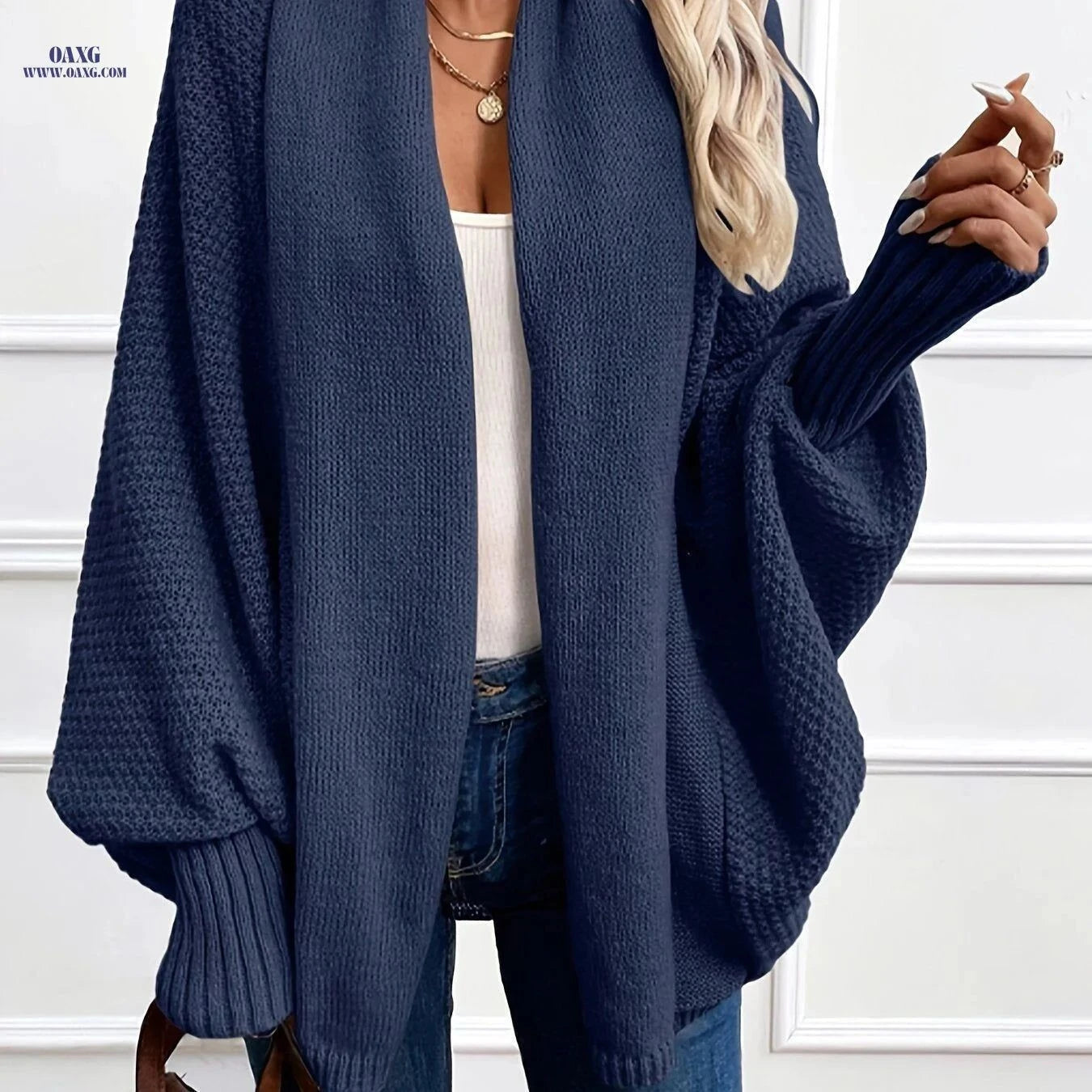 OAXG Women's Lantern Sleeve Cardigan - Elegant Fall/Winter Jacket   OAXG Khaki / S