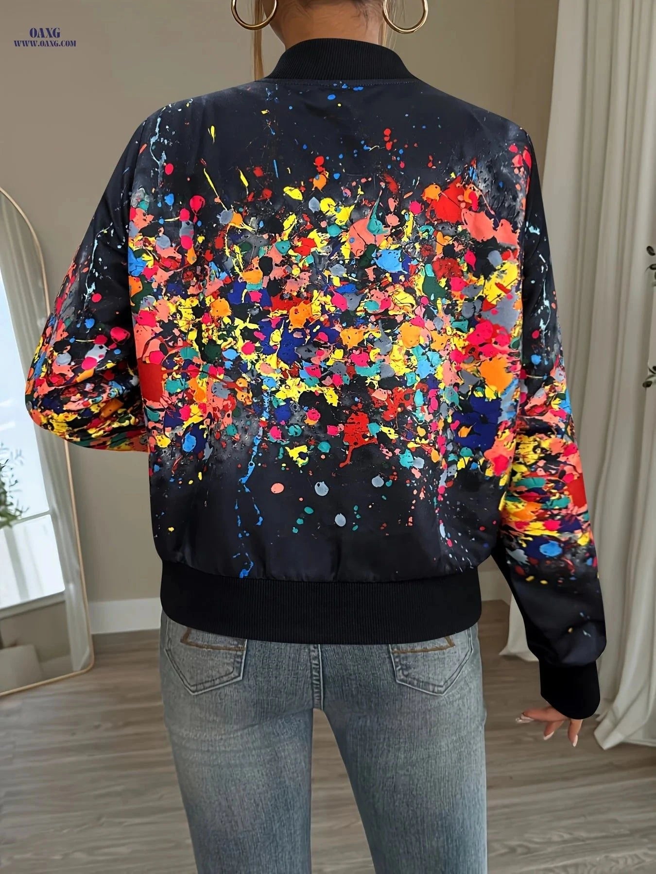 OAXG Women's Lightweight Tie-Dye Jacket - Zip-Up, Stand Collar   OAXG Apricot / S
