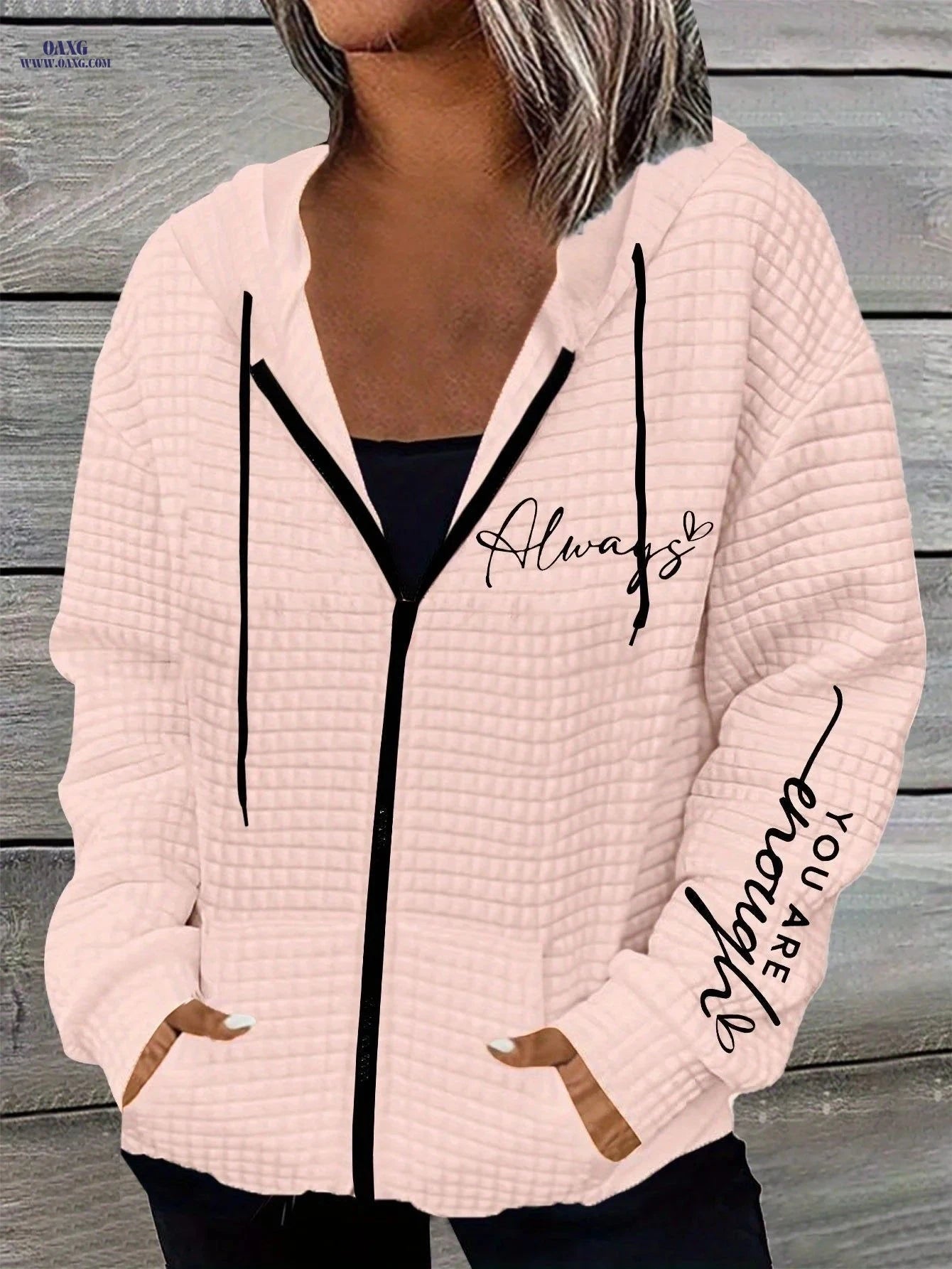 OAXG Women's Lightweight Waffle Zip-Up Hooded Jacket - Casual Style   OAXG 