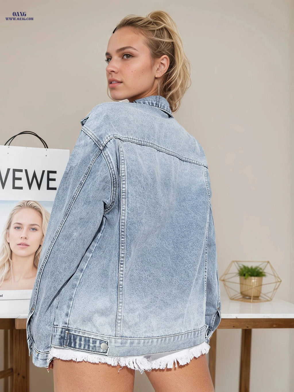 OAXG Women's Long Casual Denim Jacket - Washed Fashion Style   OAXG 