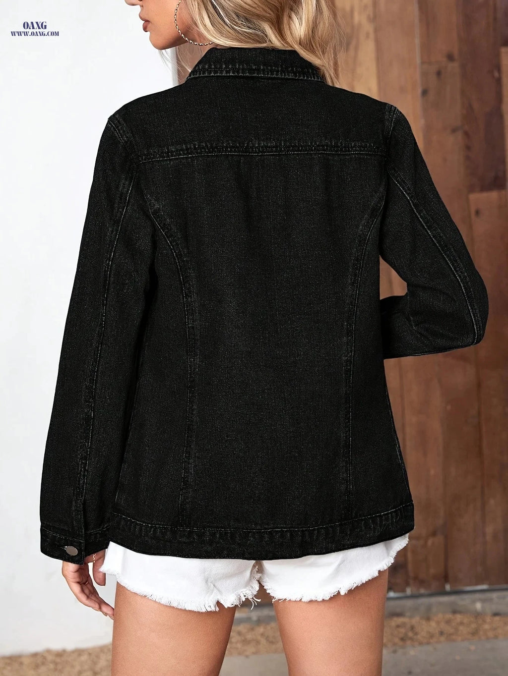 OAXG Women's Long Denim Jacket with Belt - Spring/Fall Fashion   OAXG 