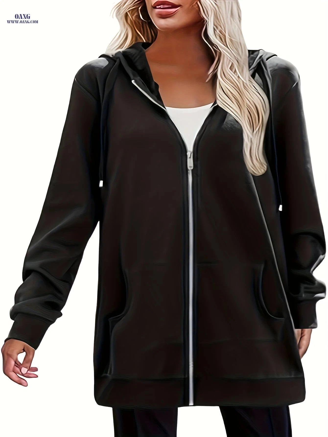 OAXG Women's Long Fashion Coat - Hooded, Casual Fall/Winter Style   OAXG 