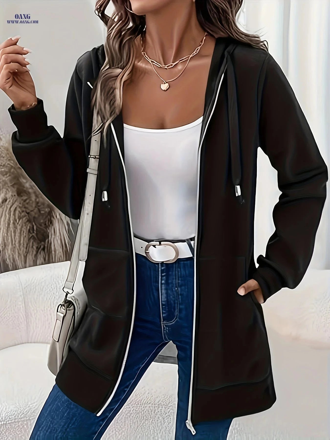 OAXG Women's Long Fashion Coat - Hooded, Casual Fall/Winter Style   OAXG 