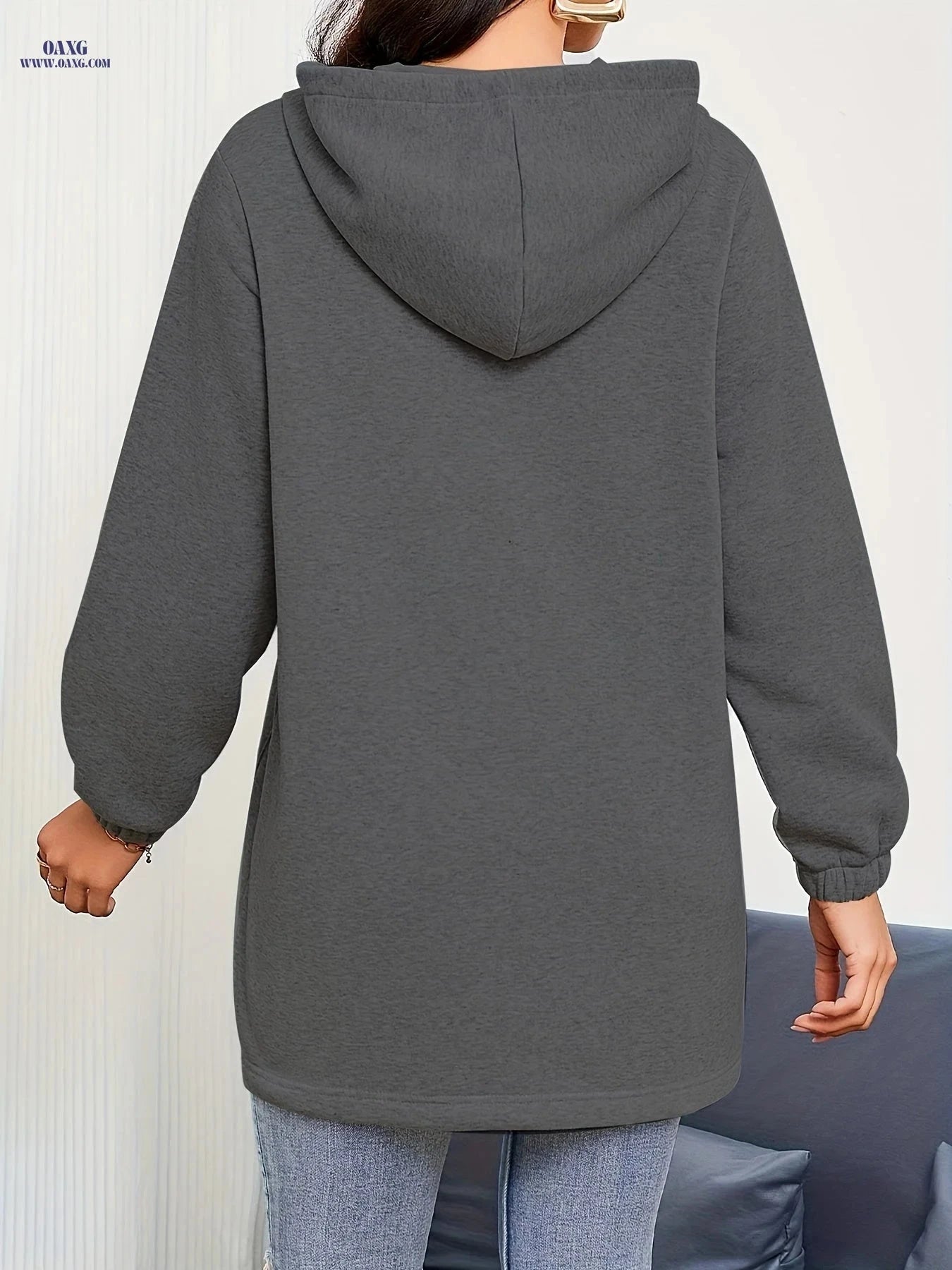 OAXG Women's Long Hooded Sweatshirt - Casual with Drawstring & Zipper   OAXG 