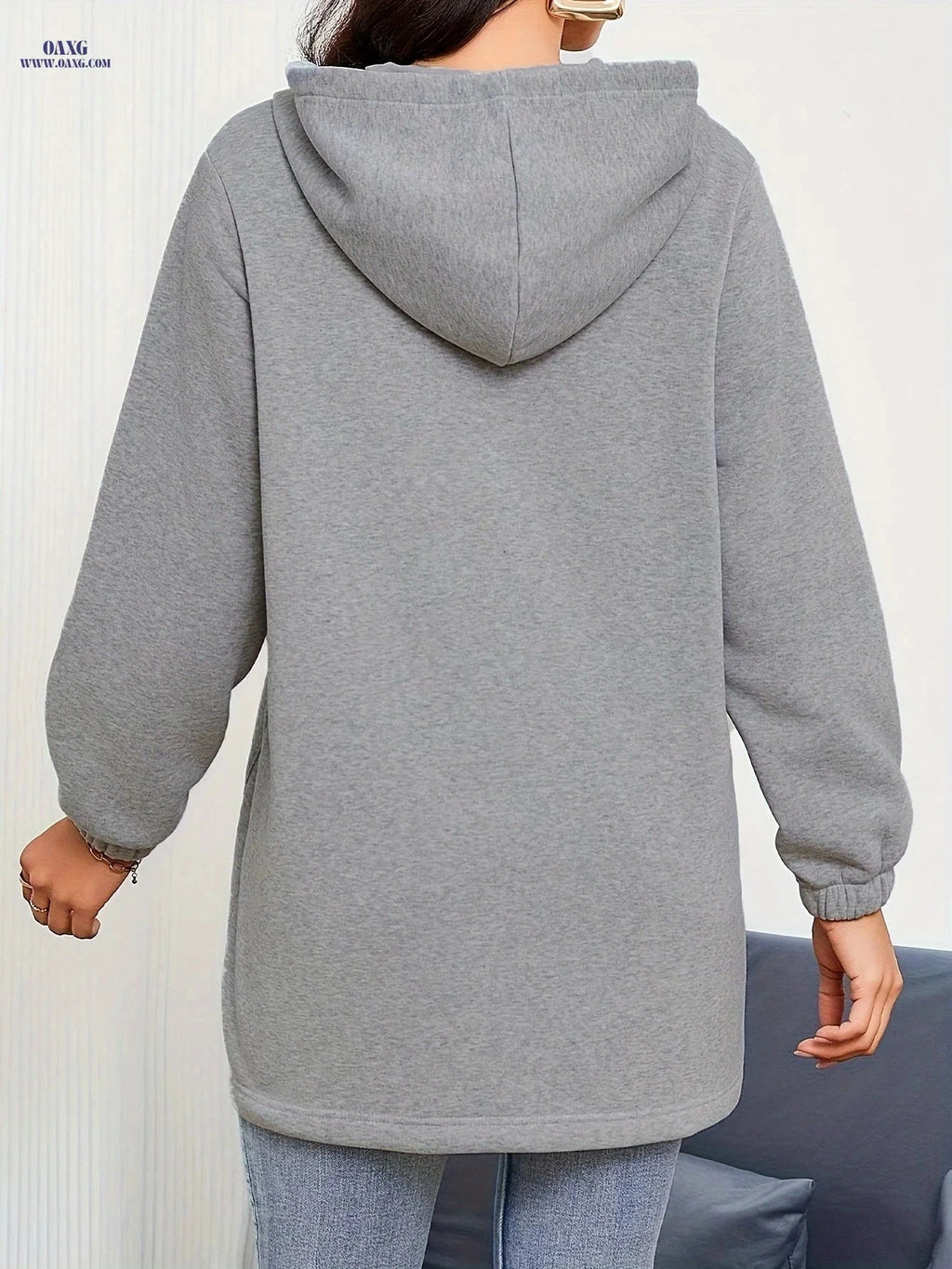 OAXG Women's Long Hooded Sweatshirt - Casual with Drawstring & Zipper   OAXG 