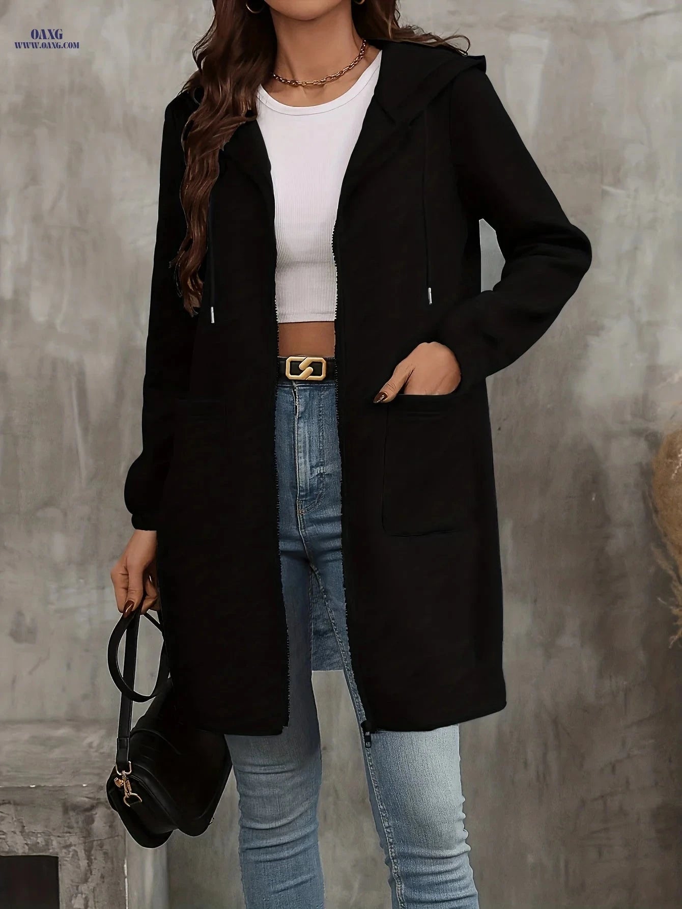 OAXG Women's Long Hoodie with Pockets - Casual Warm Jacket   OAXG 
