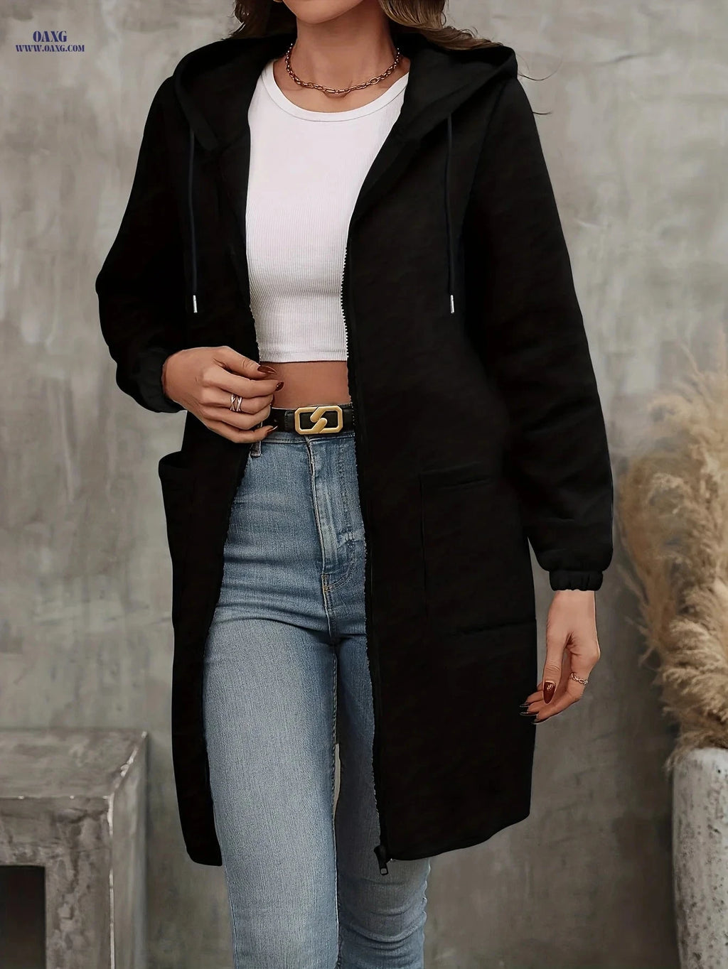 OAXG Women's Long Hoodie with Pockets - Casual Warm Jacket   OAXG 