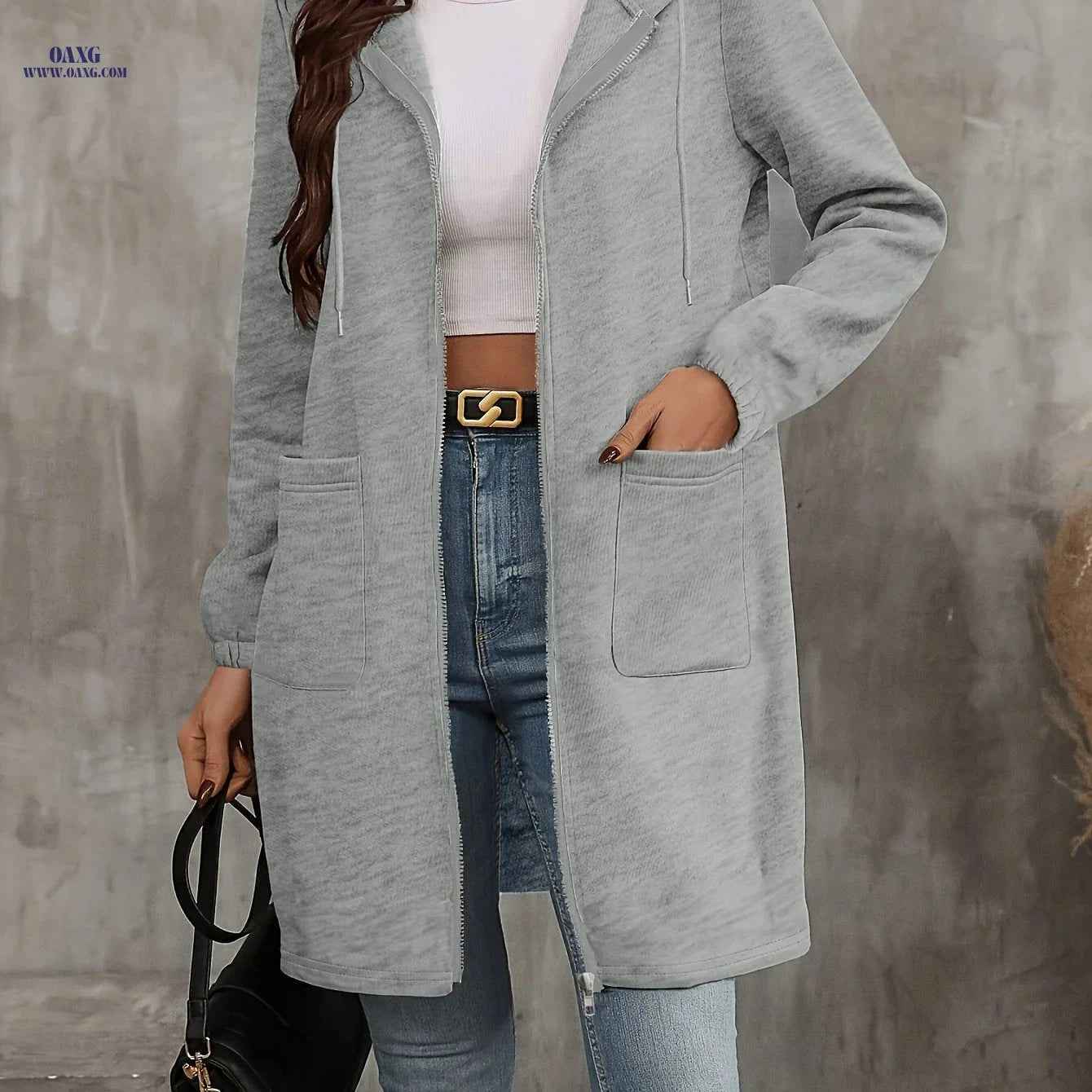 OAXG Women's Long Hoodie with Pockets - Casual Warm Jacket   OAXG 