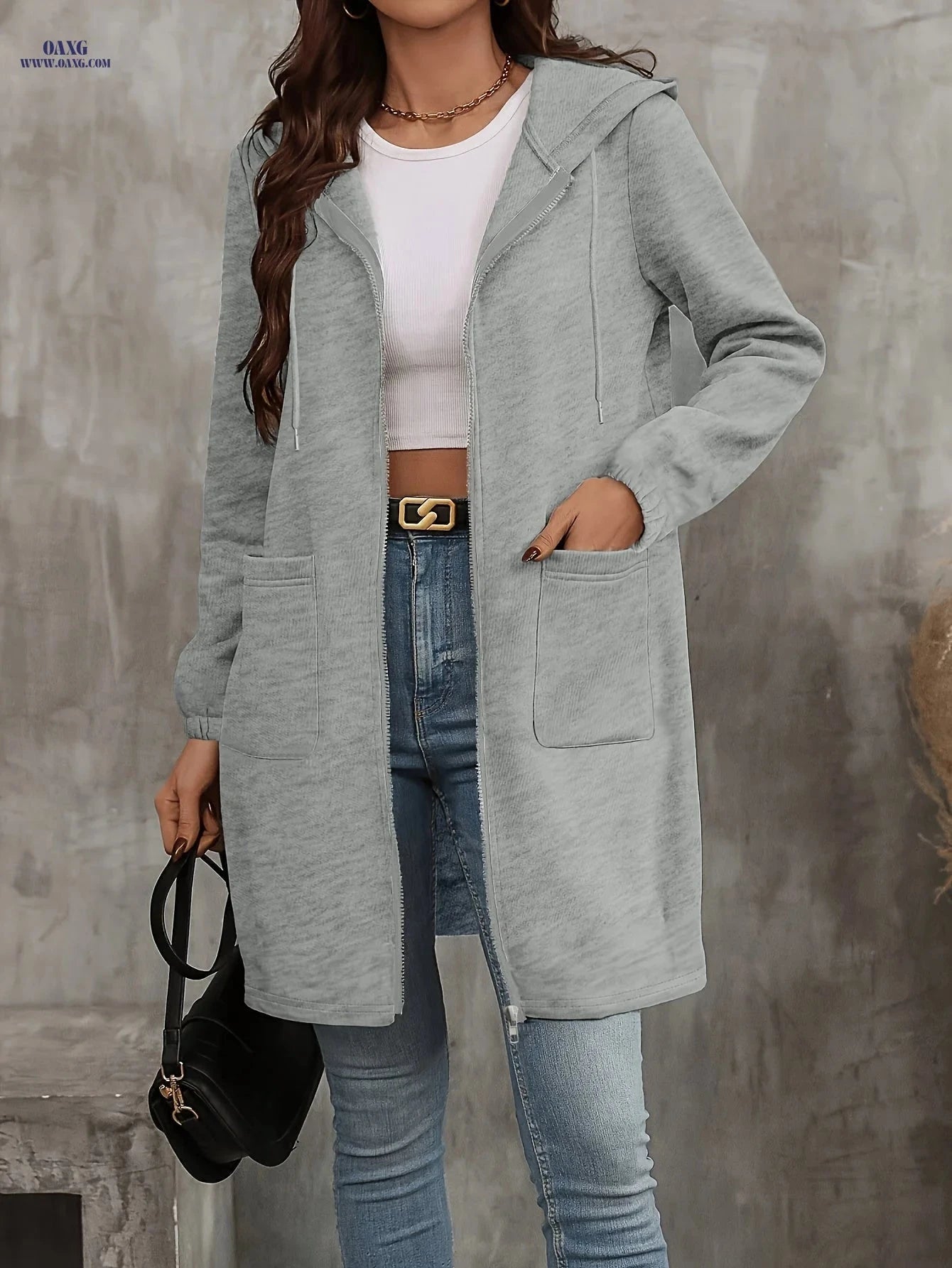 OAXG Women's Long Hoodie with Pockets - Casual Warm Jacket   OAXG 