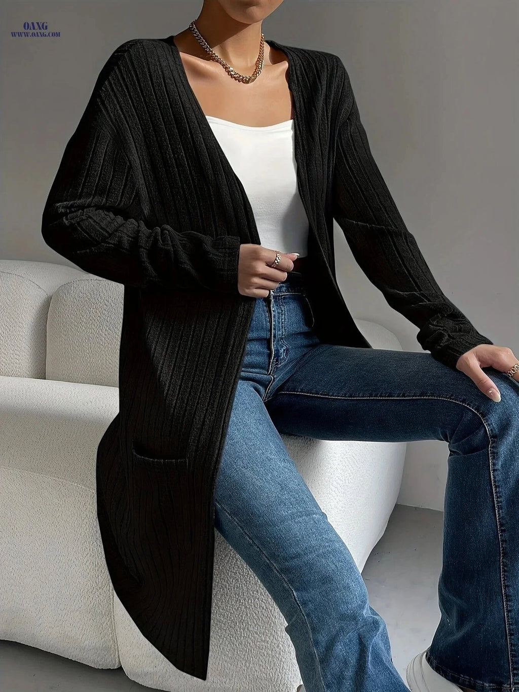 OAXG Women's Long Sleeve Cardigan - Cozy, Lightweight Open Front   OAXG Silvery Grey / XS