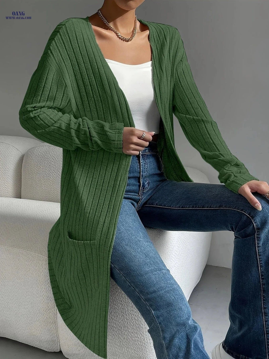 OAXG Women's Long Sleeve Cardigan - Cozy, Lightweight Open Front   OAXG Silvery Grey / XS