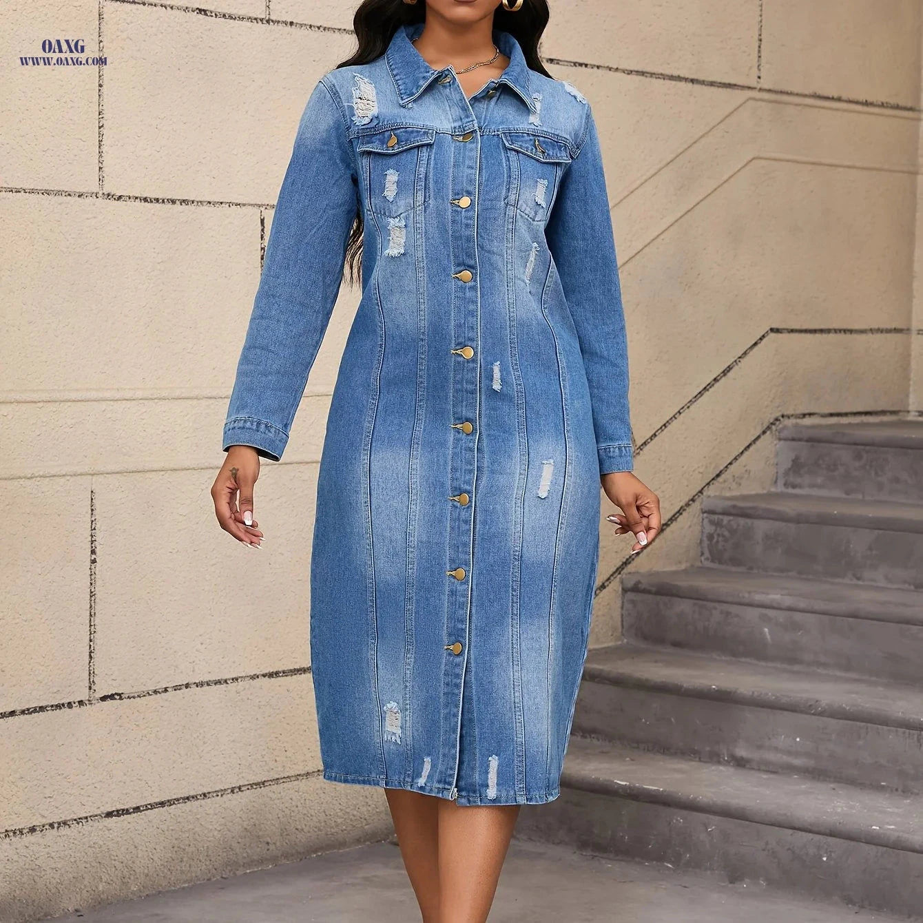 OAXG Women's Long Sleeve Casual Trench Coat - Solid Color, Fall Style   OAXG 