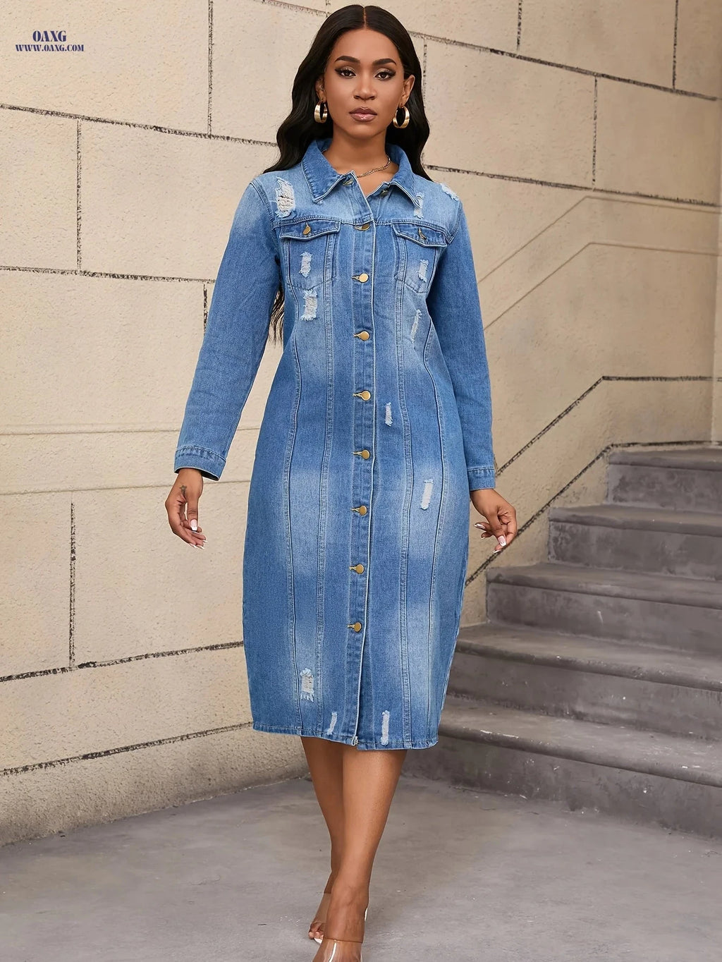 OAXG Women's Long Sleeve Casual Trench Coat - Solid Color, Fall Style   OAXG 