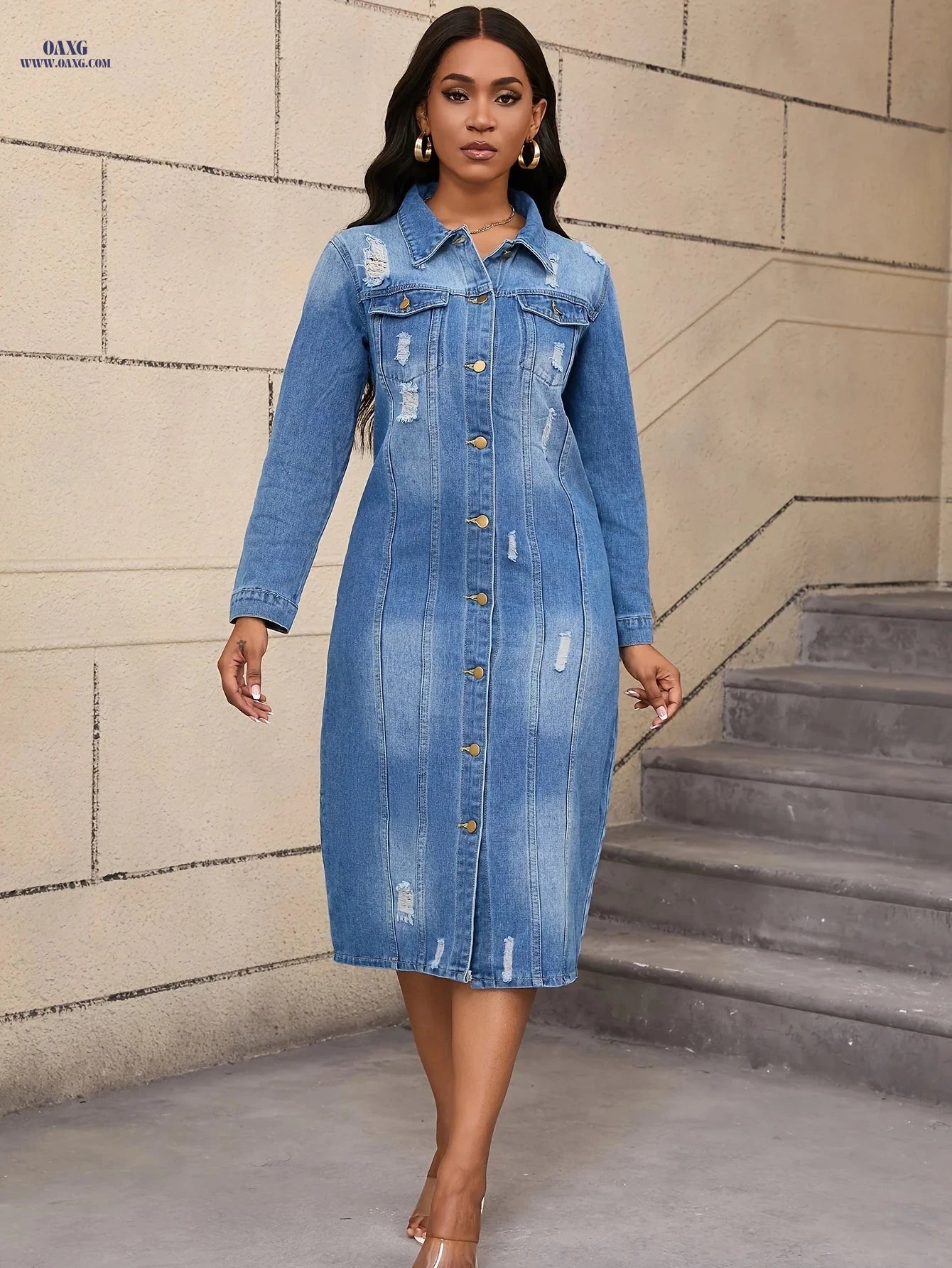 OAXG Women's Long Sleeve Casual Trench Coat - Solid Color, Fall Style   OAXG 