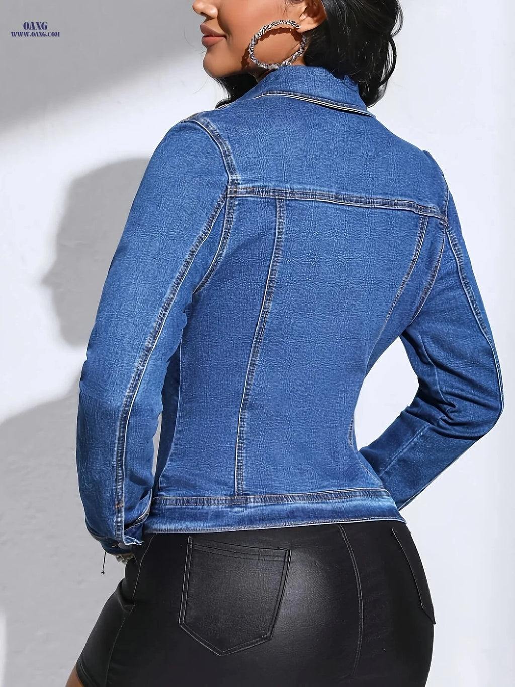 OAXG Women's Long-Sleeve Denim Jacket - Classic Preppy Style   OAXG 