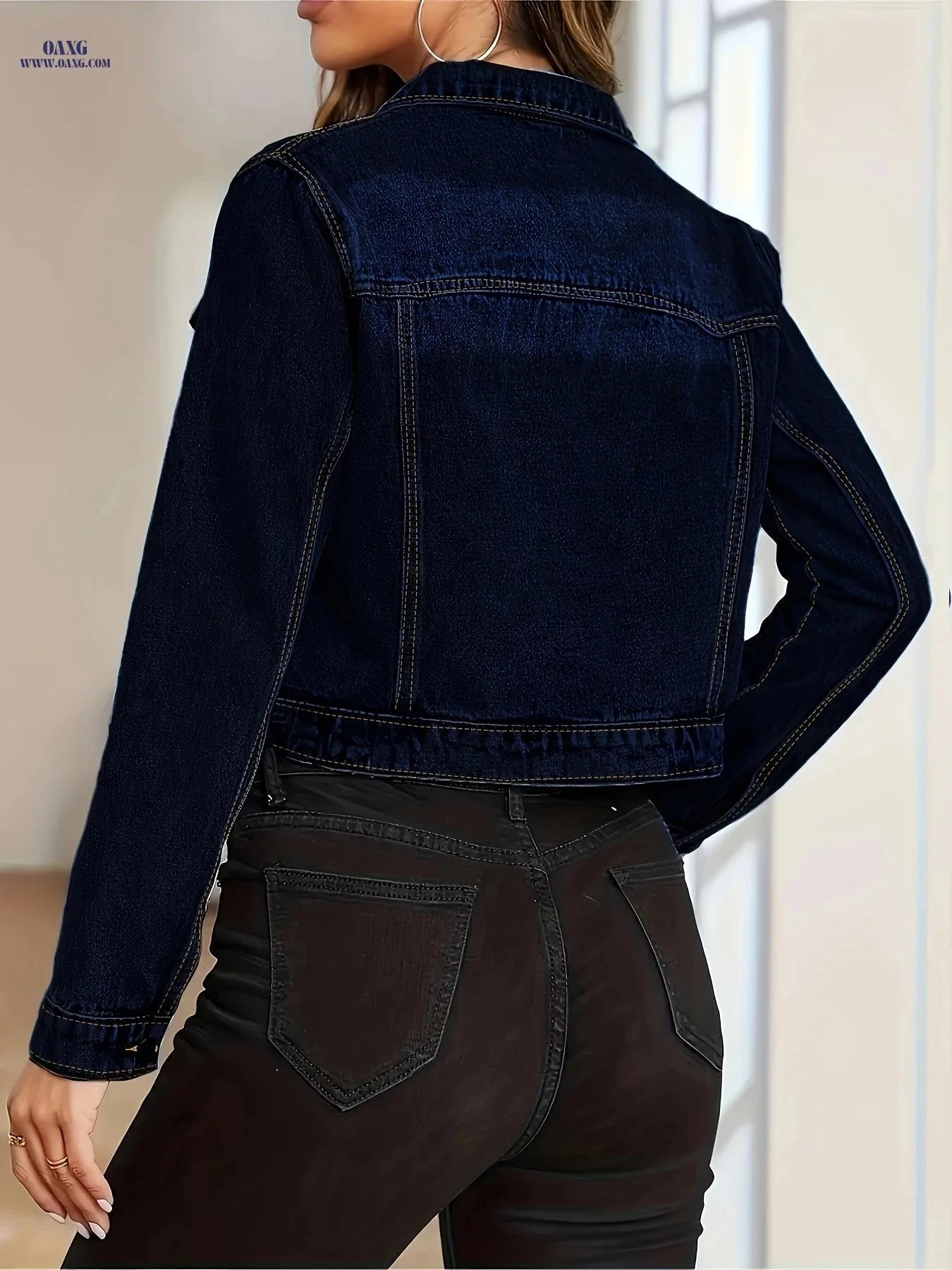 OAXG Women's Long-Sleeve Denim Jacket - Distressed Blue, Casual Style   OAXG 