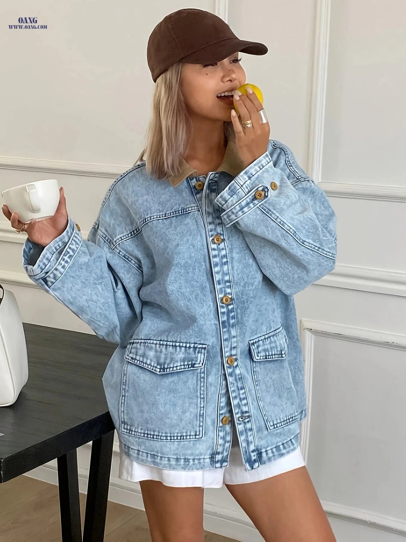 OAXG Women's Long Sleeve Denim Jacket - Slim Fit, Casual Style   OAXG 