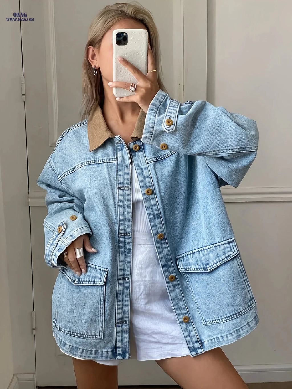 OAXG Women's Long Sleeve Denim Jacket - Slim Fit, Casual Style   OAXG 