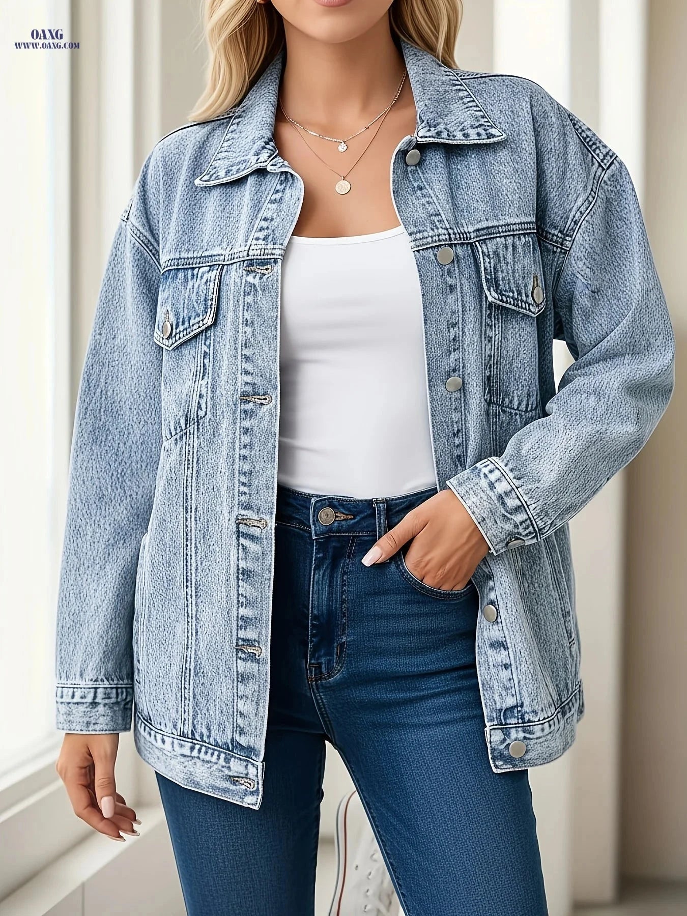 OAXG Women's Long Sleeve Denim Jacket - Versatile Autumn Street Style   OAXG 