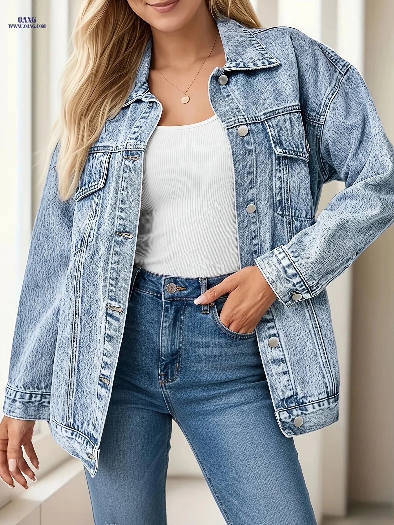 OAXG Women's Long Sleeve Denim Jacket - Versatile Autumn Street Style   OAXG 