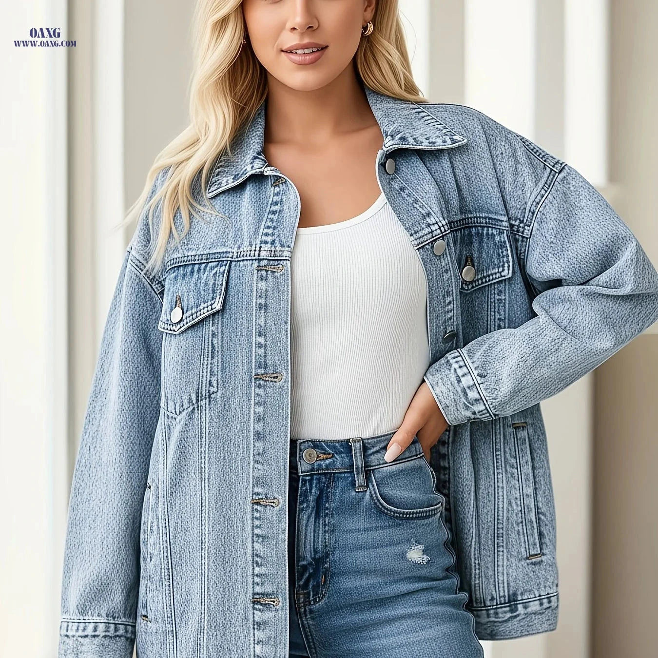 OAXG Women's Long Sleeve Denim Jacket - Versatile Autumn Street Style   OAXG 