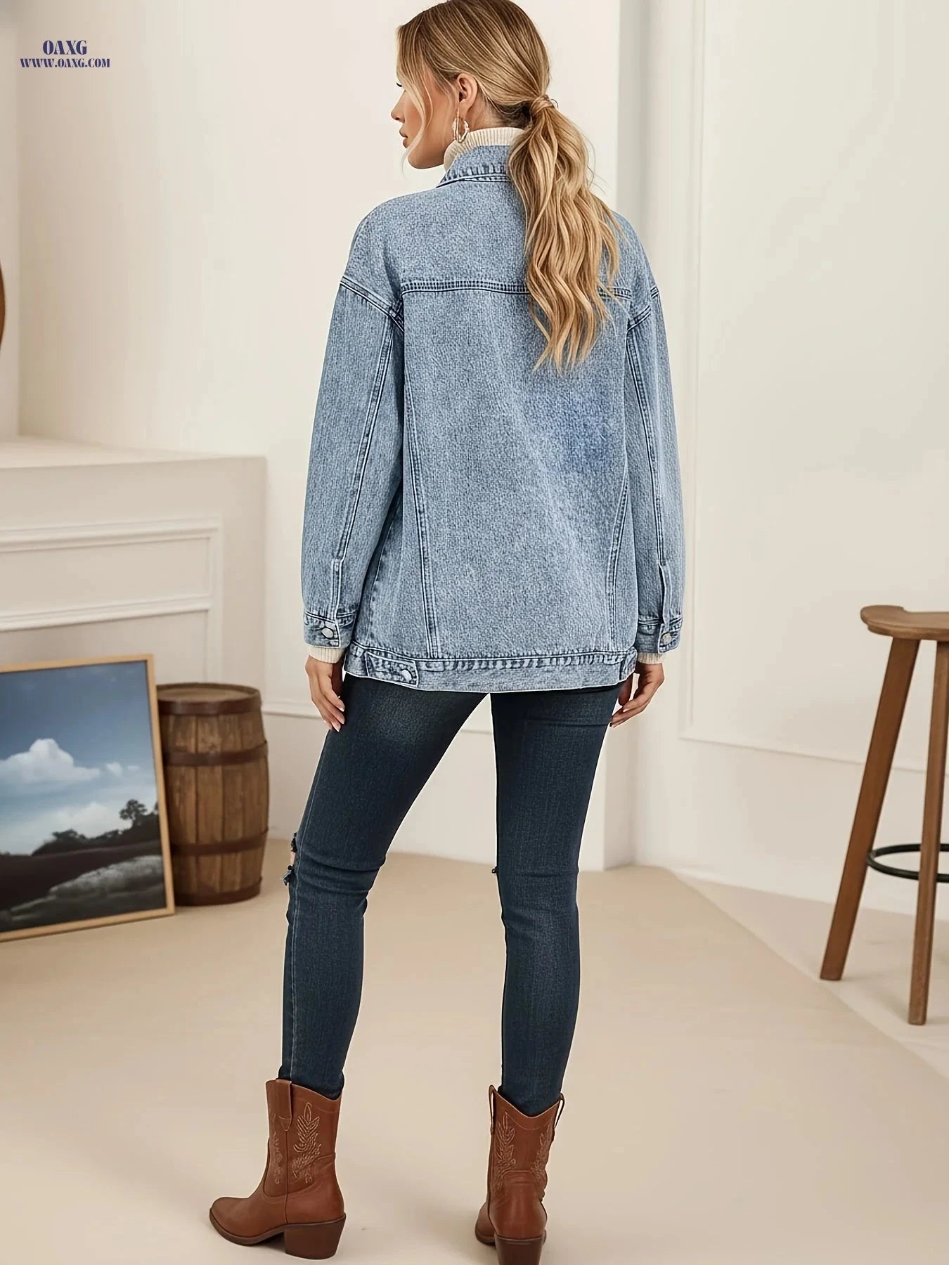 OAXG Women's Long Sleeve Denim Jacket - Versatile Autumn Street Style   OAXG 
