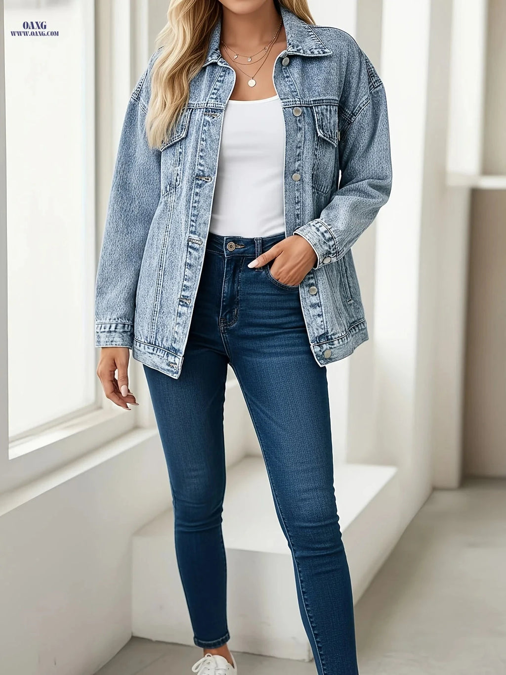 OAXG Women's Long Sleeve Denim Jacket - Versatile Autumn Street Style   OAXG 