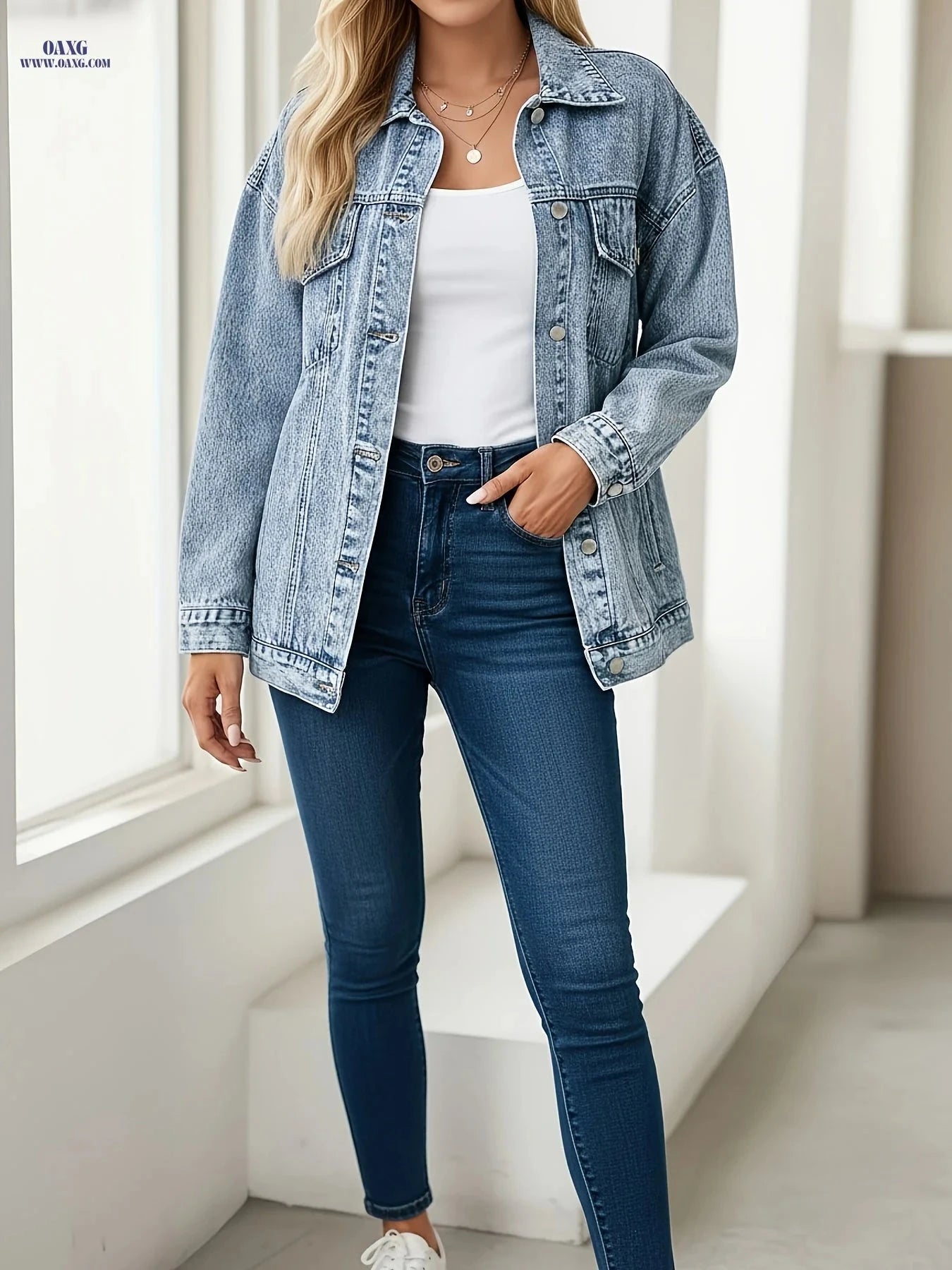 OAXG Women's Long Sleeve Denim Jacket - Versatile Autumn Street Style   OAXG 