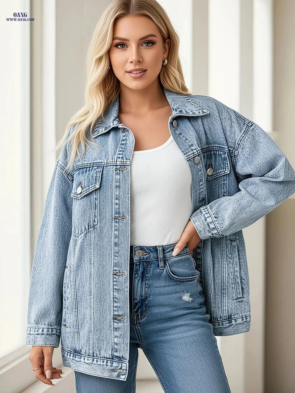 OAXG Women's Long Sleeve Denim Jacket - Versatile Autumn Street Style   OAXG 